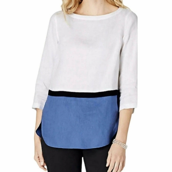 J. Jill Love Linen •Size Medium Tall• Colorblock 3/4 Sleeve Top 100% Linen Nice - Picture 1 of 8